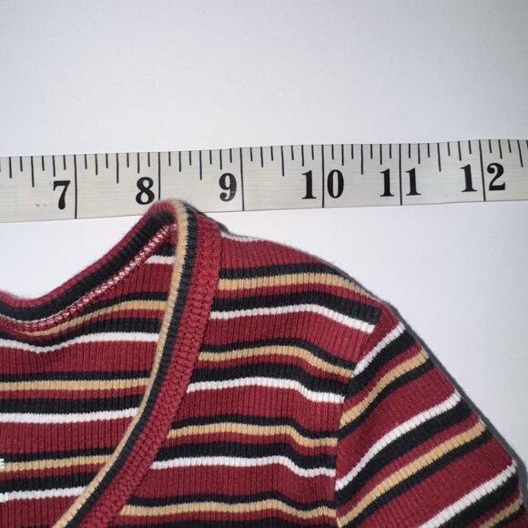 Dickies Striped Red Cropped Henley Shirt Retro 90s Y2K Girls Junior Size Medium - Picture 5 of 7